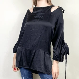 Blusa túnica Vivienne Westwood Anglomania negra recorte de seda manga larga - Imagen 1 de 8