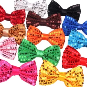 Glitter Sequin Clip-on Bowtie Men's Women Boys Girls Bow Tie Party Dance Costume - Picture 1 of 14