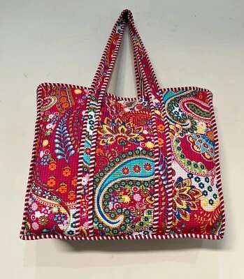 Bolso de Hombro Edredón Estampado Paisley Rosa Indio Para Mujer Playa Algodón Bolso de Mano EE. UU. Foto 1 de 4