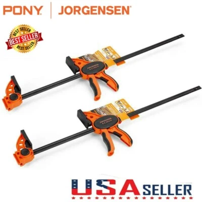 Jorgensen 2 Pack 24" Bar Clamps Set One Hand Clamp/Spreader Medium Duty E-Z Hold