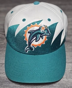 Vintage 90s Reebok NFL Miami Dolphins Shark Tooth Hat White Aqua Logo Adjustable - Picture 1 of 8