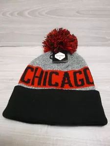 Chicago Static Knit Cuffed Knit Pom Beanie Hat, Unisex Black Red Titan - Picture 1 of 2