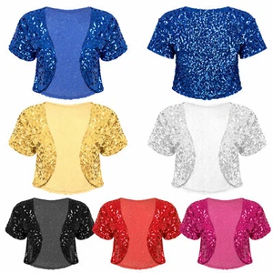 Women Shiny Sequin Jacket Glitter Cropped BlazerOpen Front Bolero Shrug AU - Picture 1 of 81
