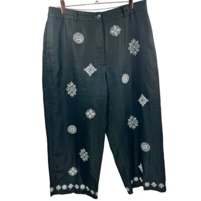 Jillian Jones Embroidered Linen Cropped Pants 14P - Image 1 of 4