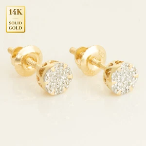Pendientes de perno de diamante genuino con tachuelas redondas de oro liso de 14 K - Imagen 1 de 8