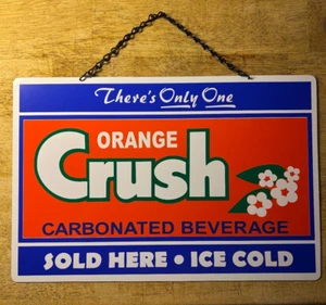 Letrero de metal Orange Crush vendido aquí - Yard Man Cueva Garaje Bar Tienda 12" x 18" - Imagen 1 de 2