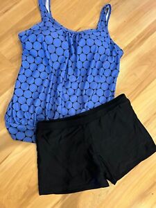 Women's 2 piece blue black tankini swimsuit Large