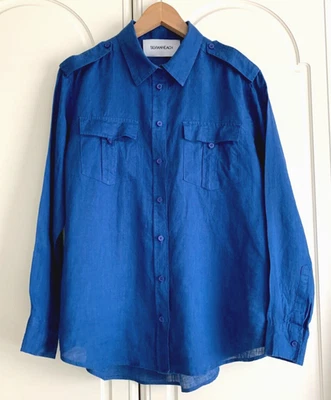 Silvian Heach Blue 100%  Linen Military Style Long Sleeve Shirt Size 40 UK M - Image 1 of 4