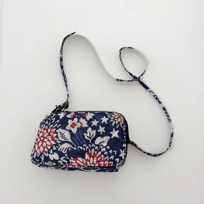 Cartera Muñequera Vera Bradley Azul Floral Cremallera Alrededor Bolso sin asas Soporte de identificación Protección RFD Foto 1 de 4