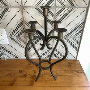 VTG Industrial Steampunk Rustic Welded Iron Candelabra Candle Holder Mexico - Picture 1 of 18