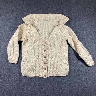 Cárdigan de pescador vintage hecho a mano para mujer grande crema tejido con cable Aran Foto 1 de 4