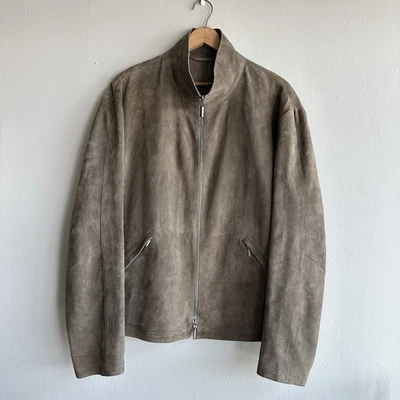 Chaqueta Moto Vintage Armani Collezioni Marrón Piel de Cordero Gamuza Doble Cremallera - Para Hombre 46 Foto 1 de 4