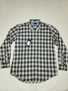 Lincs David Chu Shirt Mens Large Gray Blue Brown Plaid Button Up Long Sleeve - Picture 1 of 19