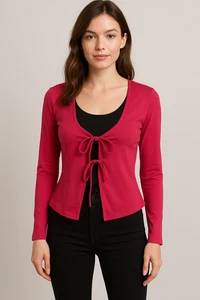 BRAND NEW - WHITE FOX PINK LONG SLEEVE TIE FRONT BLOUSE SIZE XS - Bild 1 von 10