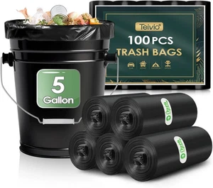 5 Gallonen schwarze Müllbeutel, 100 Stück, kleine Plastiktüten für Home Office Küche - Bild 1 von 7
