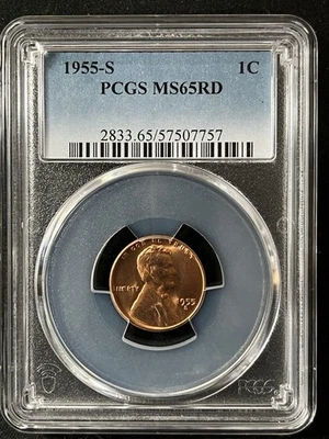 1955-S  1C RD Lincoln Wheat One Cent  PCGS MS65RD   57507757 - Image 1 of 2