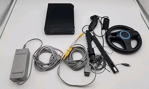 Nintendo Wii Console Black, Motion Plus Controller, Steering Wheel - Picture 1 of 12