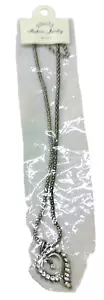 heart pendant choker necklace metal chain rhinestones 15" circumference - Picture 1 of 9