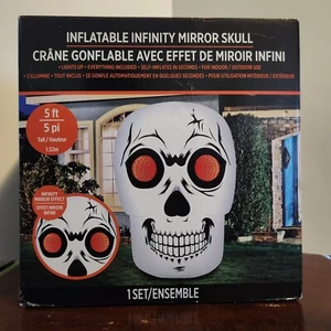 NEW 5ft Self Inflatable Infinity Mirror Skull Halloween Occasions W/ Tether Rope - Picture 1 of 10