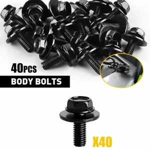 40X Car Body Bolts Screw Fastener Fender M6-1.0x 16mm Long-10mm Hex- 17mm Washer - Picture 1 of 8