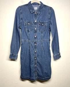 Levis Denim Shirt Dress Size Medium Long Sleeve Western Grunge Cowgirl Snap Up - Picture 1 of 11