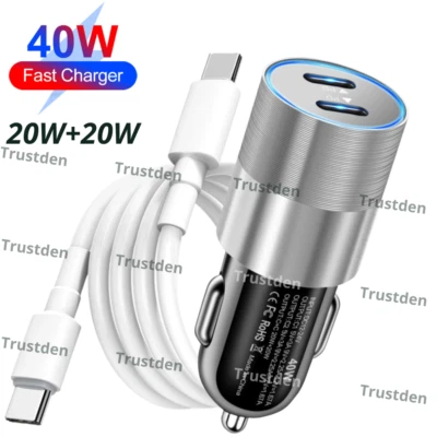 40W USB-C Car Phone PD Charger Fast Charging Adapter Cable For Android Samsung - Image 1 of 4