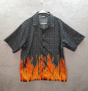 Vintage ODO Shirt Adult Large Black Orange Flames Biker Rockabilly 1990s Y2K - Picture 1 of 8