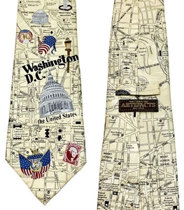 New! MUSEUM ARTIFACTS Men's Silk Tie Washington DC USA Capital Map Pattern - Picture 1 of 7