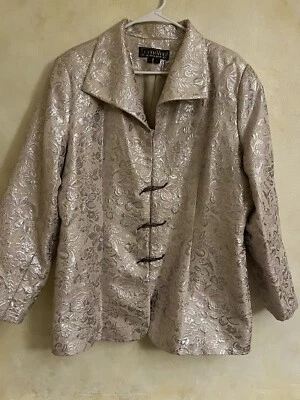 Vintage Dress Jacket Silver Beige Brocade Donna Vinci Couture Sz 18 - Image 1 of 4