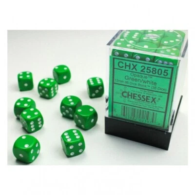 CHESSEX Würfel - 12 mm - Opaque Green/white (Würfelset 36 x W6)