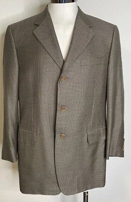 Chaqueta Blazer Canali Marrón Azul Pata de Gallo Tweed 44 Lana Seda 3 Botones Doble Foto 1 de 4