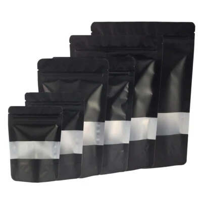Black Food Safe Packaging Bags Smell Proof Storage Bags Stand Up Bag with Window - Image 1 of 4