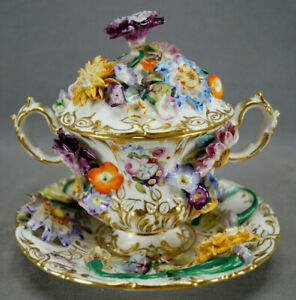 Coalport Coalbrookdale Hand Painted Floral Encrusted Chocolate Cup & Saucer 