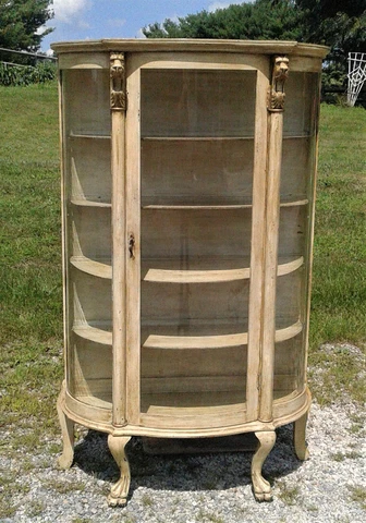 Antique Lion Heads China Cabinet Quarter Sawn Oak Painted w Claw Feet Cover