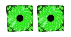 2 x Marvo Scorpion 120mm 1200rpm Green 15 x LEDs PC Case Fans 3+4-Pin 53.2CFM - Picture 1 of 7