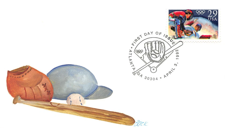 2619 29c Baseball Edith Beck hand painted cachet, [89943] - Image 1 of 1