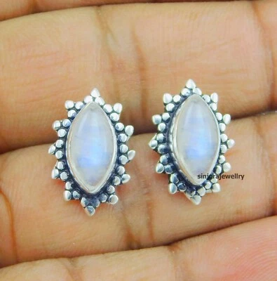 Rainbow Moonstone 925 sterling silver handmade Stud Earrings - Image 1 of 4