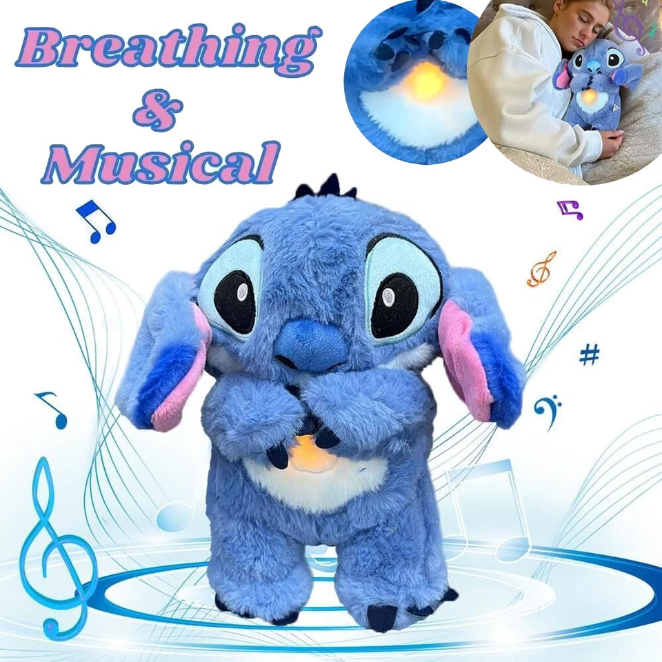 MARKENLOS Beruhigender & Atmender Plüschtier Stitch Mit Nachtlichtfunktion für Kinder Neu