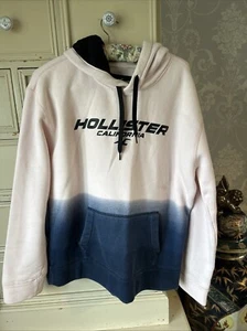 Hollister Pullover Hoodie Sweatshirt Mens Size Med  Pink Blue Black Big Logos - Picture 1 of 5