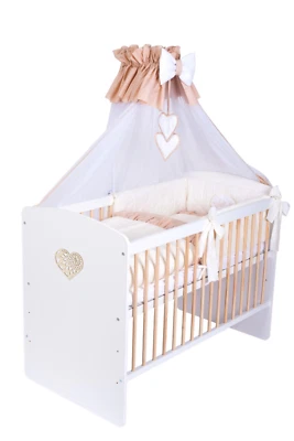 Babybett K2-ser mit 10-tlg Komplett-Set Bettwäsche Matratze Nestchen cremig - Bild 1 von 4