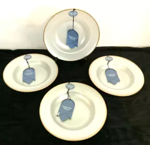 Set of 4 Turkish Alabaster Glass Silver w/ Gold Trim Salad Bowls 8 1/2" - Picture 1 of 7