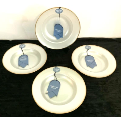 Set of 4 Turkish Alabaster Glass Silver w/ Gold Trim Salad Bowls  8 1/2" - Image 1 of 4