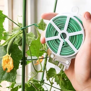 30m Green Twist Tie Plastic Coated Garden Wire with Cutter Gardening Home Office - Picture 1 of 11