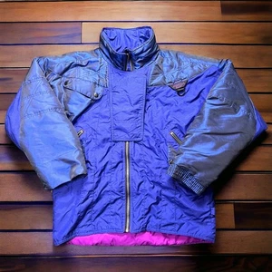 VINTAGE 80’s Ski Jacket Size M Iridescent Purple Puffer Full Zip Mountain Goat - Bild 1 von 8