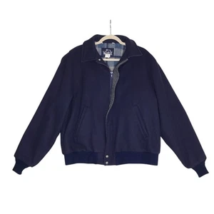 Chaqueta Bomber WOOLRICH Vintage 100% Lana Cremallera Completa Hombres L Azul Años 90 Rara Hecha en EE. UU. - Imagen 1 de 15