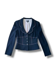 Bebe Blazer Womens 10 Black Pink Trim Button Jacket Made USA Lined Office Career - Picture 1 of 24