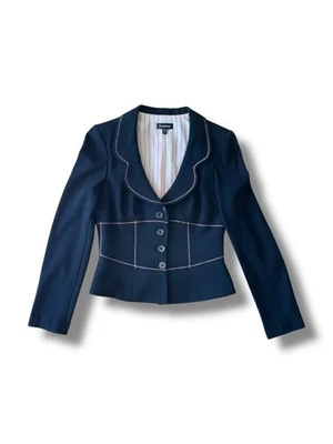 Bebe Blazer Mujer 10 Negro Rosa Borde Botón Chaqueta Hecha en EE. UU. Forrada Oficina Carrera Foto 1 de 4