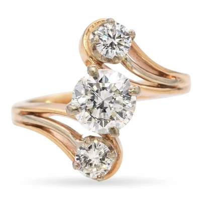 Anillo vintage de derivación de diamantes centrales de 1 quilate de oro amarillo de 14k Foto 1 de 4