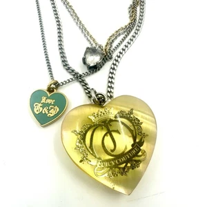 JUICY COUTURE Layered Heart Charm Necklace Vintage Y2K Statement - Picture 1 of 19