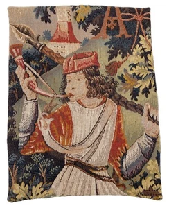 Boy with Horn Tapestry Tissue Dans Nos Ateliers j Pansu Paris 13”x 17” - Picture 1 of 7